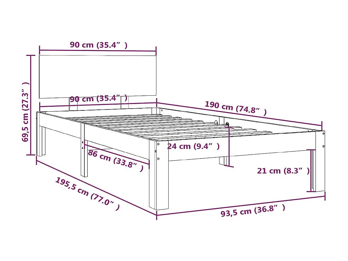 Lit simple | Lit adulte, enfant | Cadre de lit 90x190 cm