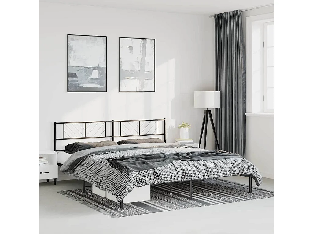 Lit double | Lit adulte | Cadre de lit métal avec tête de lit noir 183x213cm