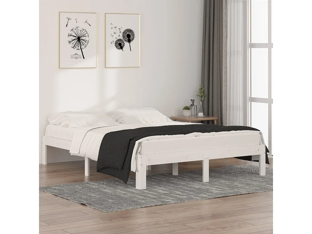 Lit double | Lit adulte | Cadre de lit blanc bois massif 150x200 cm