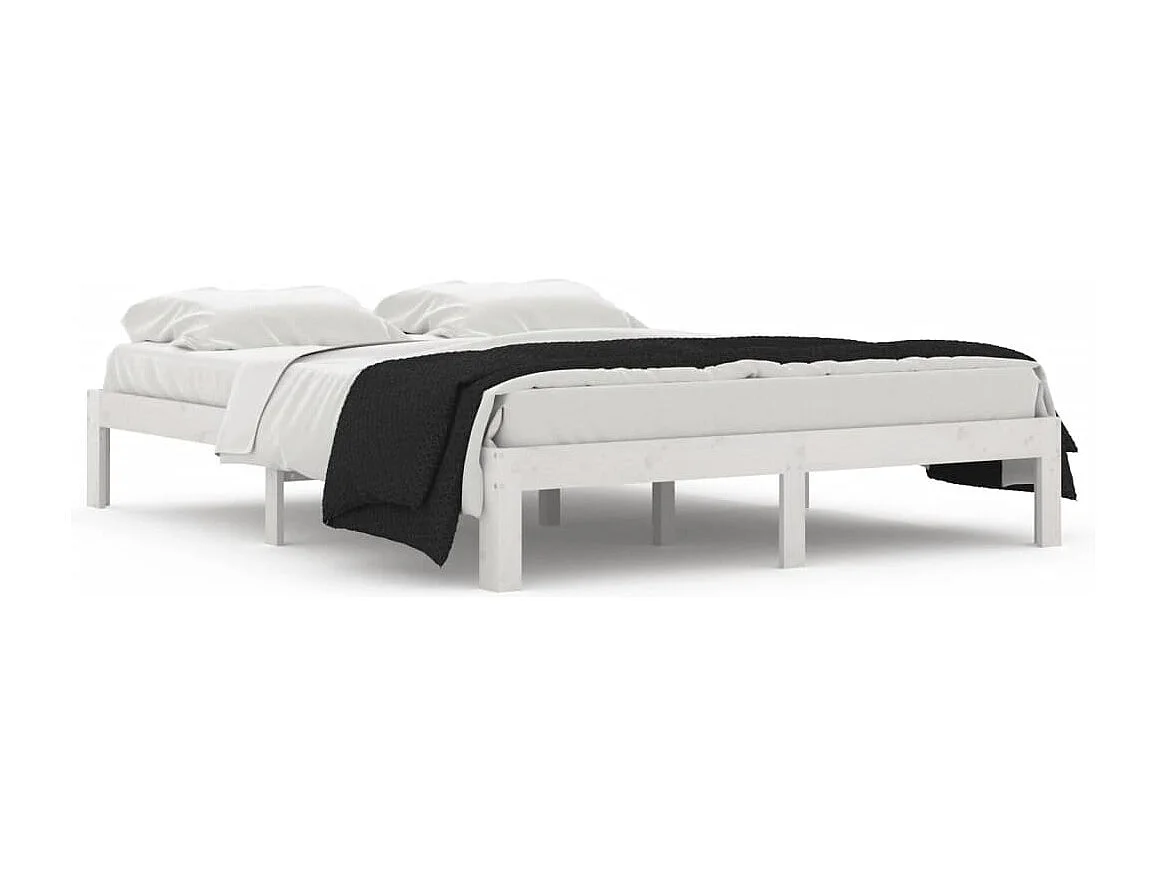 Lit double | Lit adulte | Cadre de lit blanc bois massif 150x200 cm
