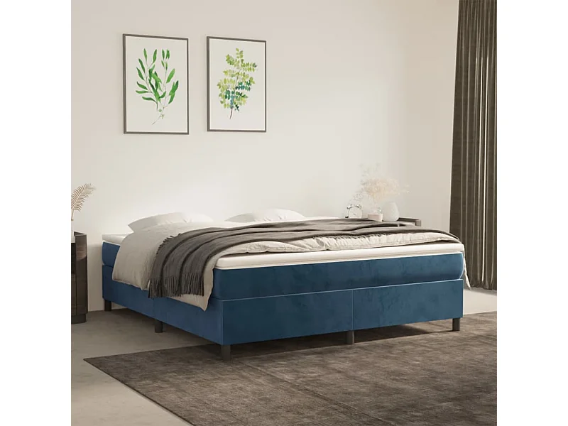 Lit double | Lit adulte | Cadre de lit bleu foncé 160x200 cm velours