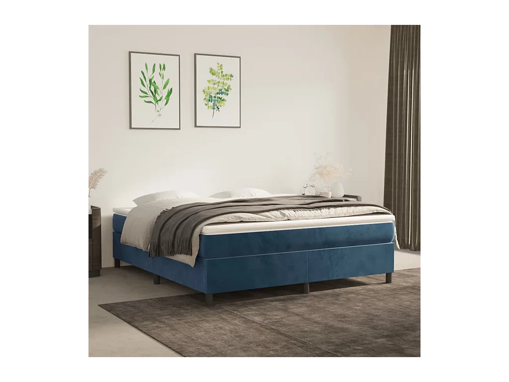 Lit double | Lit adulte | Cadre de lit bleu foncé 160x200 cm velours