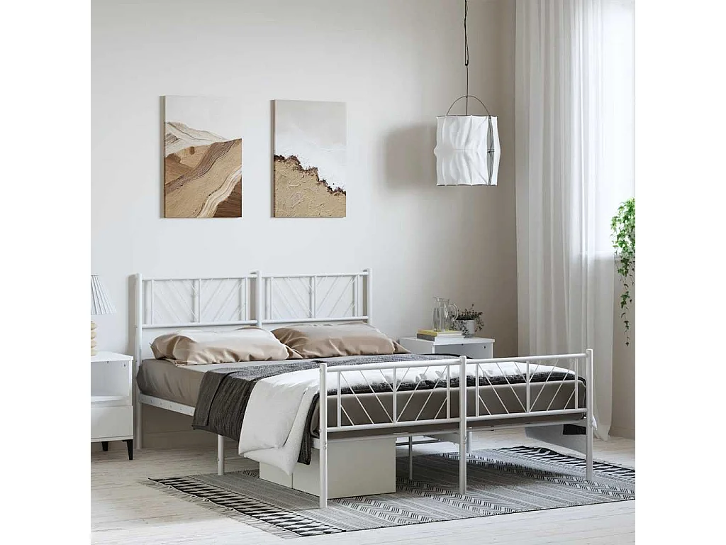 Lit double | Lit adulte | Cadre de lit métal et pied de lit blanc 135x190 cm