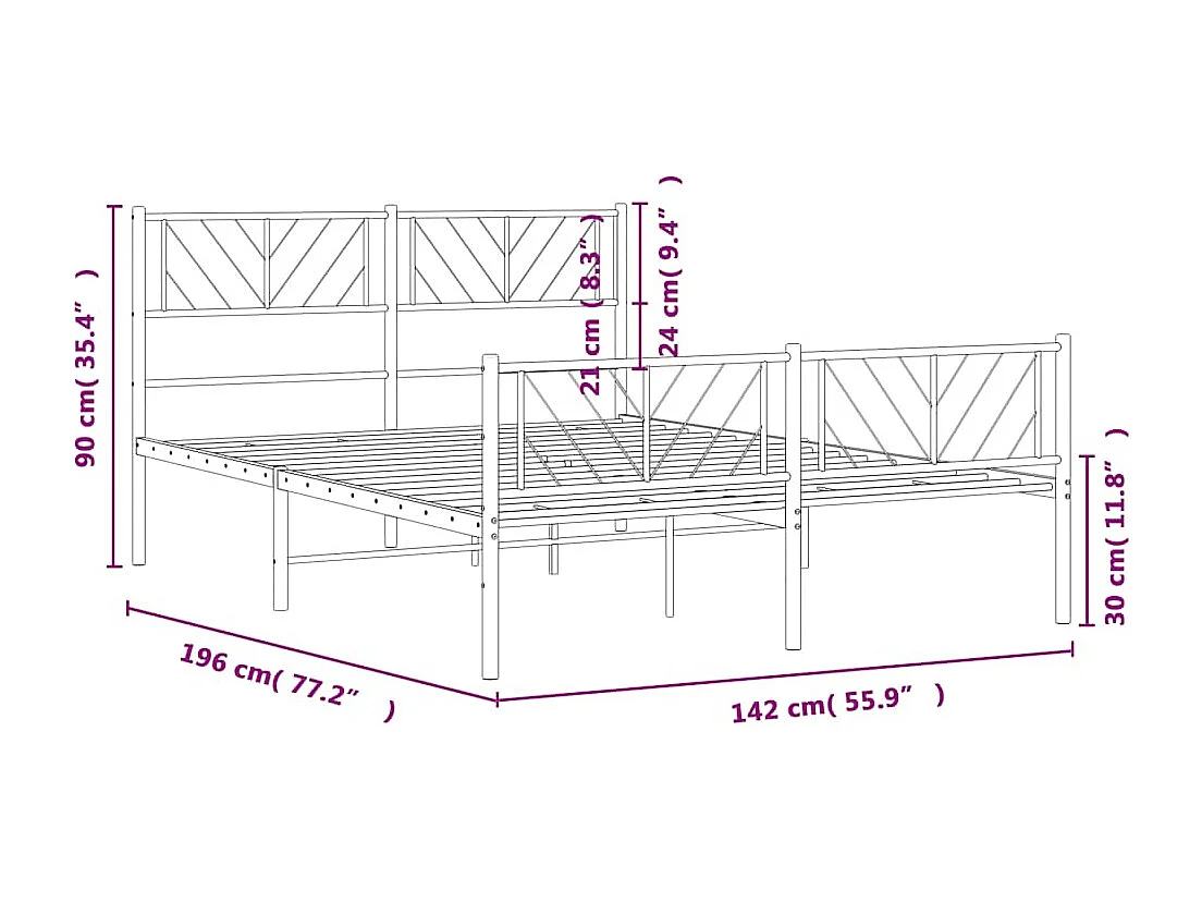 Lit double | Lit adulte | Cadre de lit métal et pied de lit blanc 135x190 cm