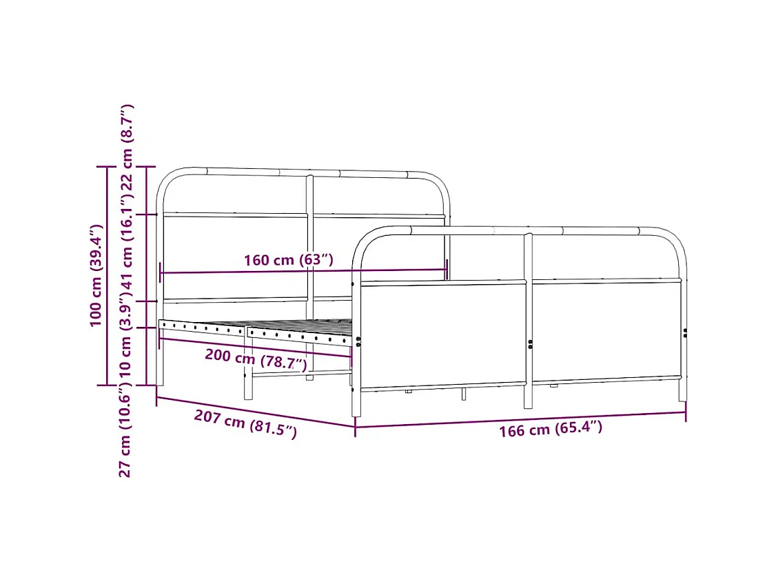 Letto per adulti | Letto matrimoniale | Giroletto senza Materaso in Metallo Rovere Marrone 160x200 cm