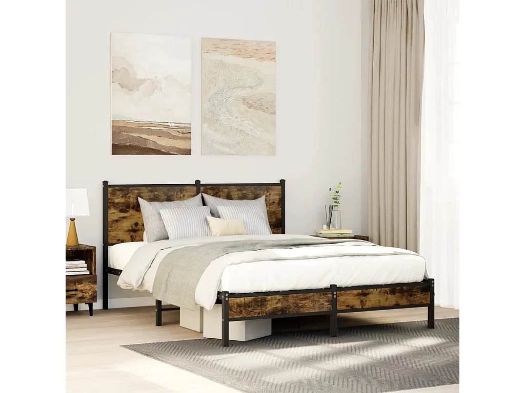 Letto per adulti | Letto matrimoniale | Giroletto senza Materaso in Metallo Rovere Fumo 140x190 cm