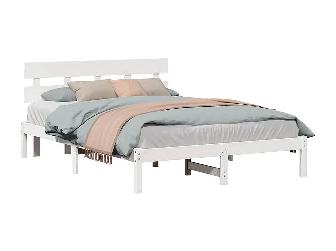 Letto matrimoniale | Giroletto | Struttura del letto Bianco 150x200 cm Legno massello di pino