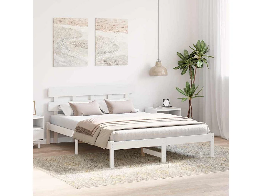 Letto matrimoniale | Giroletto | Struttura del letto Bianco 150x200 cm Legno massello di pino