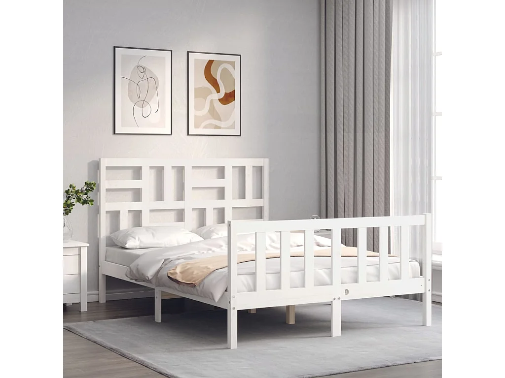 Lit simple | Lit adulte, enfant | Cadre de lit blanc 120x200 cm bois de pin massif