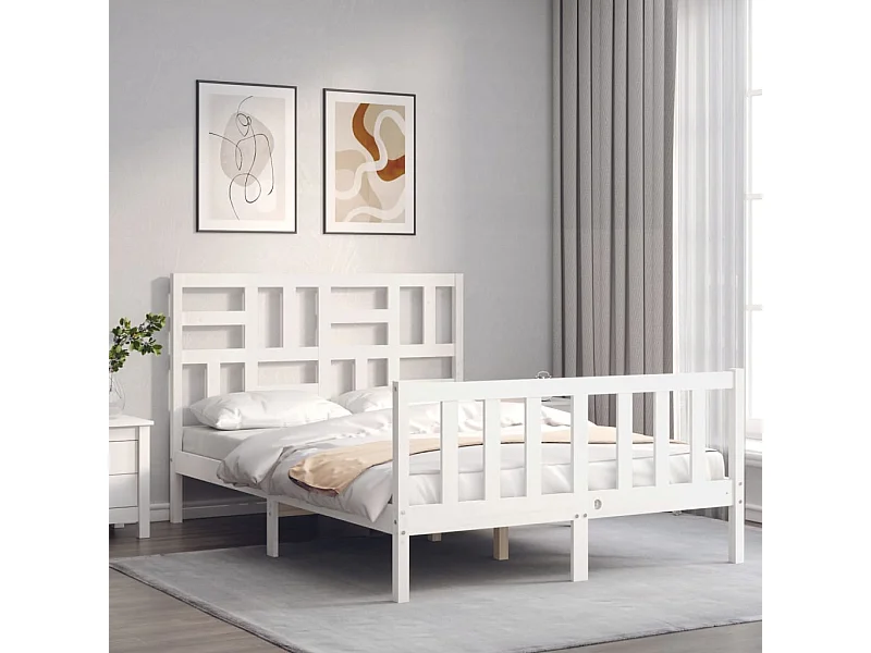 Lit simple | Lit adulte, enfant | Cadre de lit blanc 120x200 cm bois de pin massif