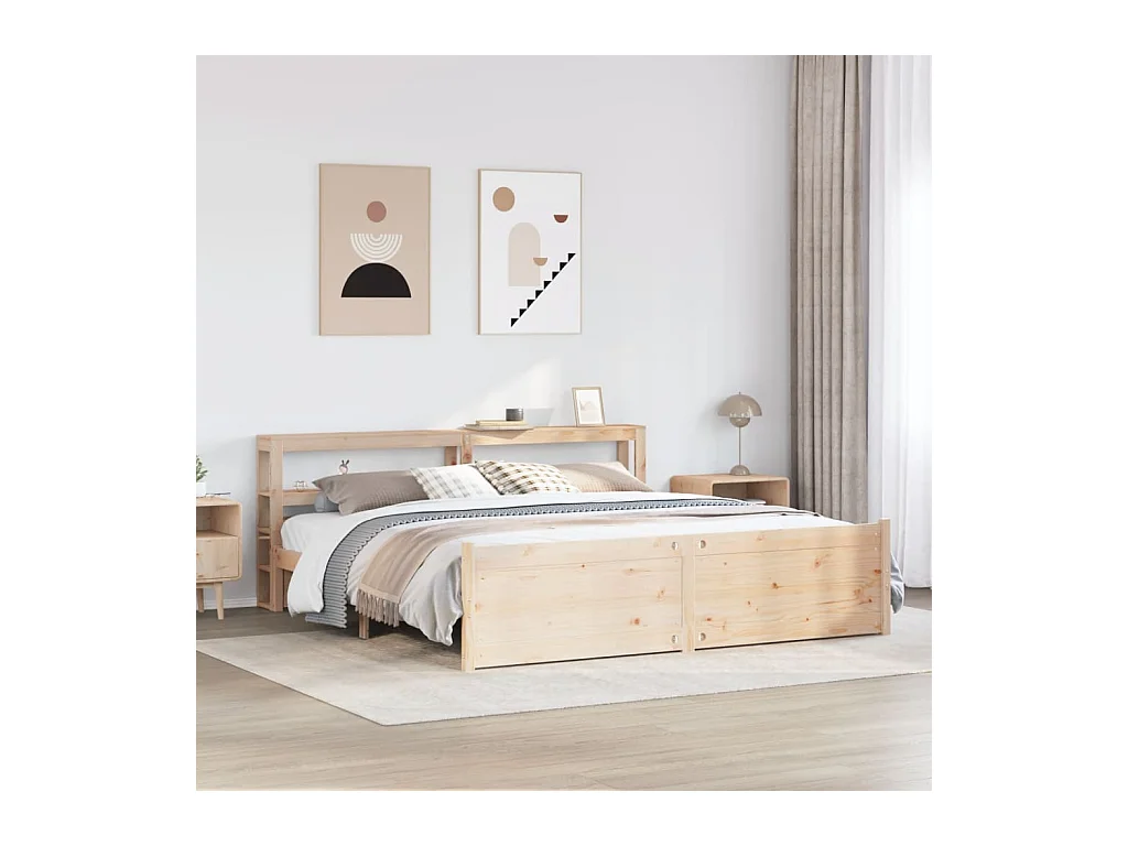 Letto per adulti | Letto matrimoniale | Giroletto con Testiera 200x200 cm in Legno Massello di Pino
