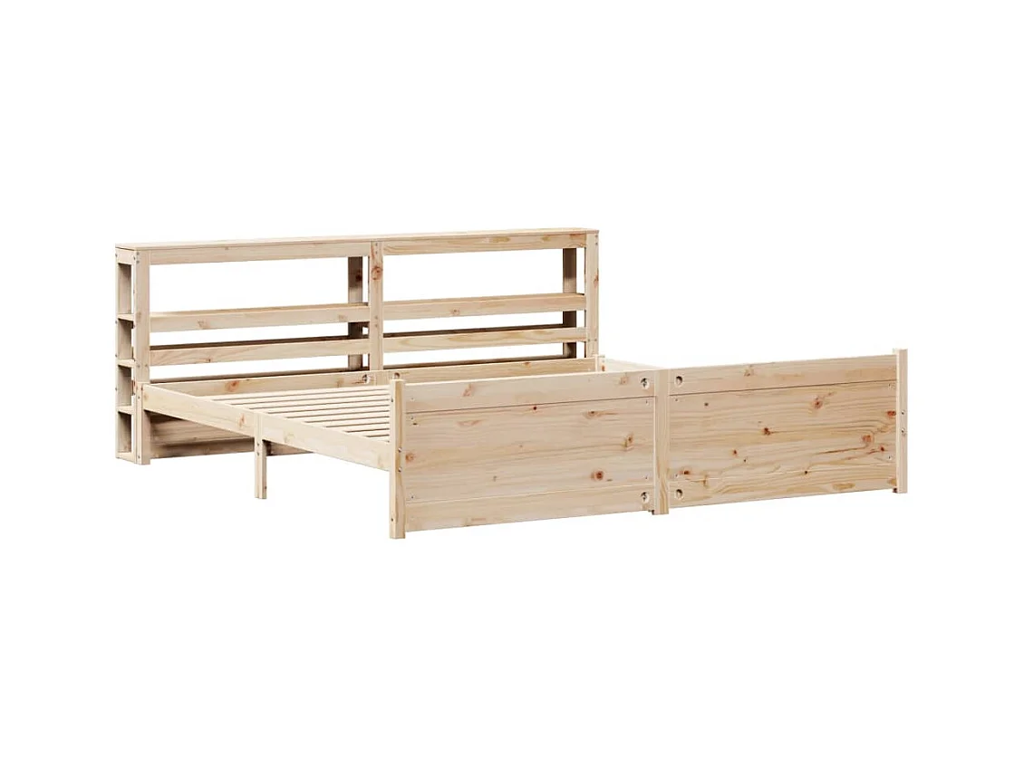 Letto per adulti | Letto matrimoniale | Giroletto con Testiera 200x200 cm in Legno Massello di Pino