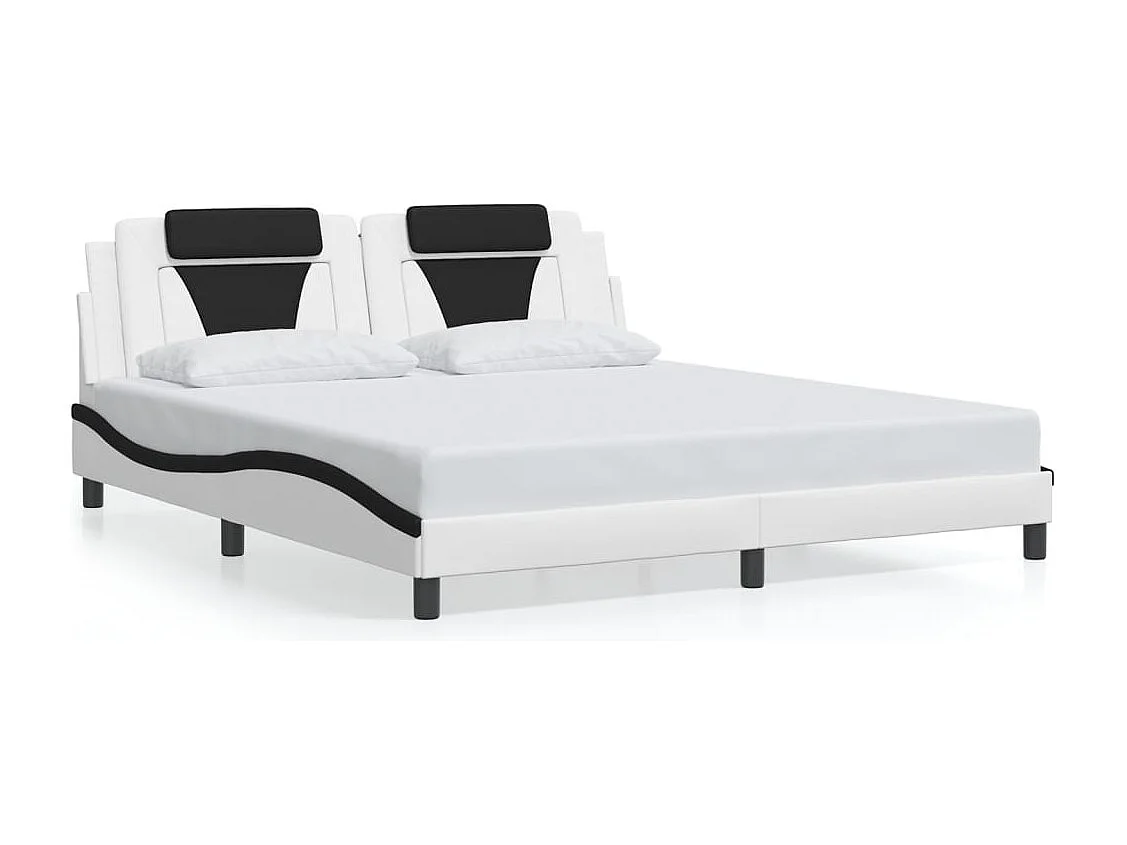 Lit double | Lit adulte | Cadre de lit blanc et noir 180x200 cm similicuir
