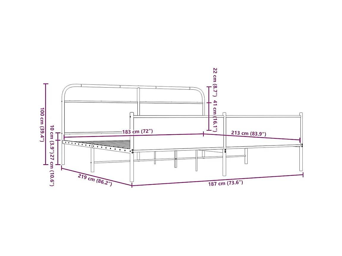 Letto per adulti | Letto matrimoniale | Giroletto senza Materaso in Metallo Rovere Marrone 183x213 cm