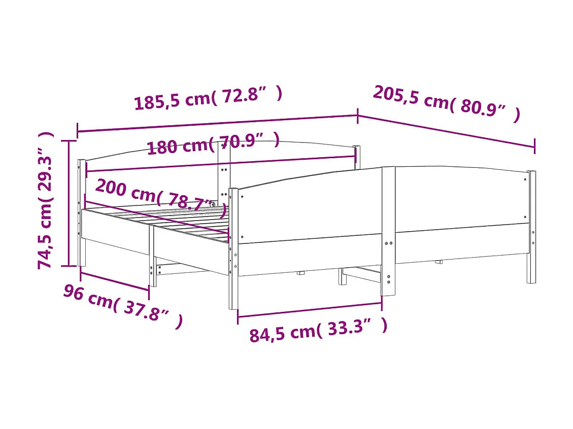 Lit double | Lit adulte | Cadre de lit cire marron 180x200cm bois pin massif