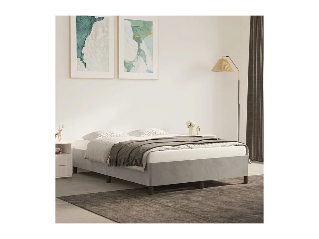 Lit double | Lit adulte | Cadre de lit gris clair 140x190 cm velours