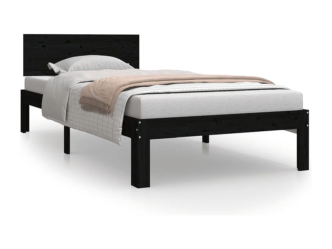 Lit simple | Lit adulte, enfant | Cadre de lit noir bois de pin massif 90x200 cm