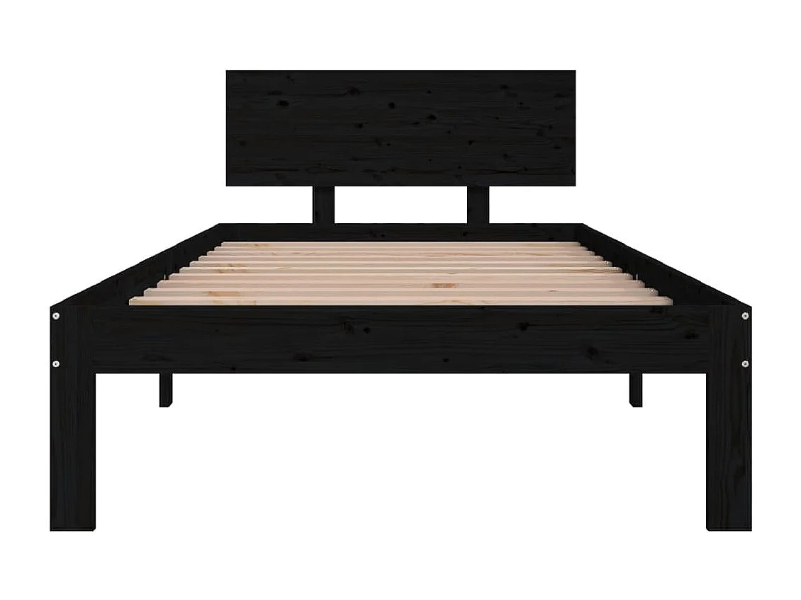 Lit simple | Lit adulte, enfant | Cadre de lit noir bois de pin massif 90x200 cm