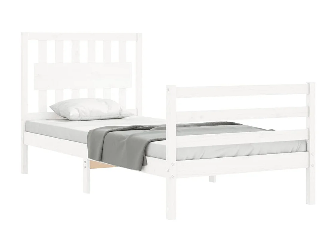 Lit simple | Lit adulte, enfant | Cadre de lit blanc bois massif 90x190 cm