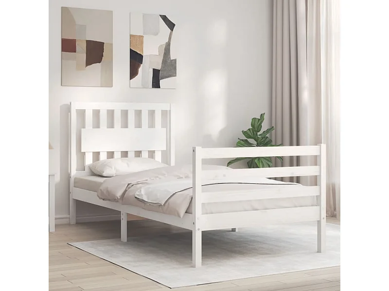 Lit simple | Lit adulte, enfant | Cadre de lit blanc bois massif 90x190 cm