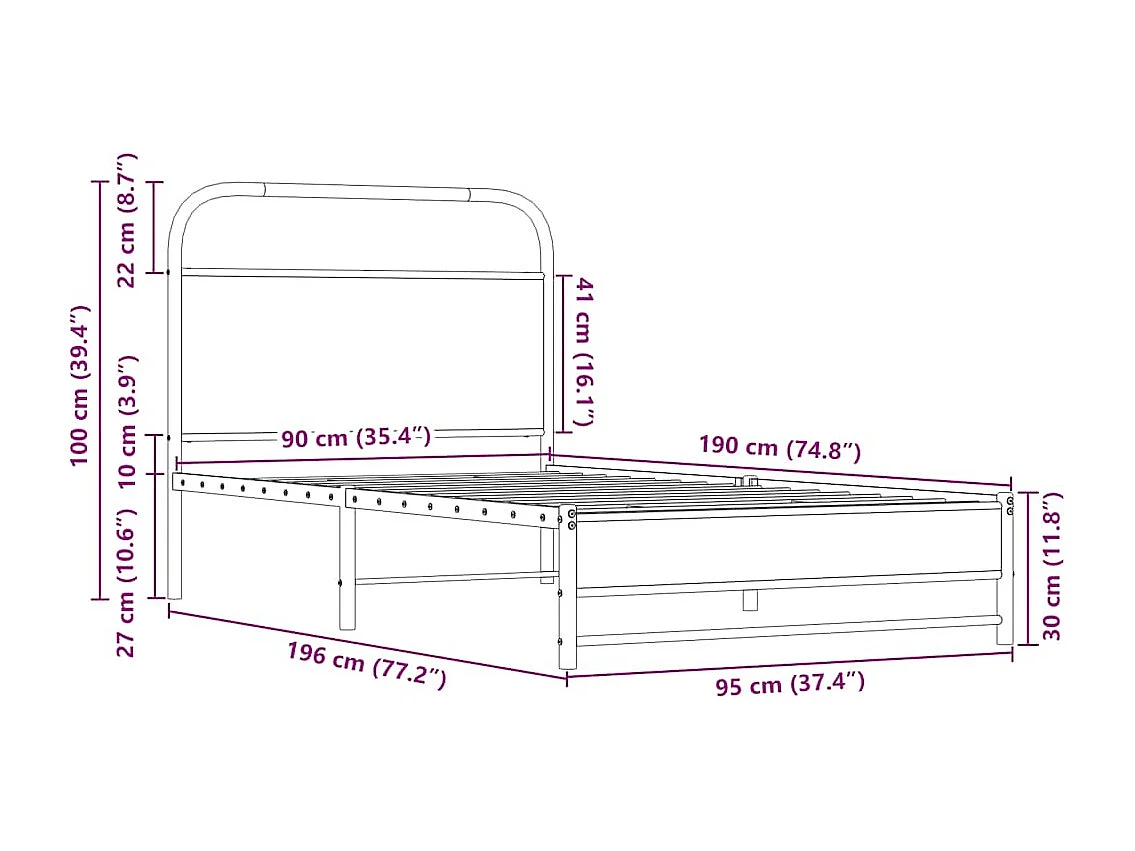 Letto per adulti | Letto singolo | Giroletto senza Materasso Rovere Sonoma 90x190 cm in Truciolato