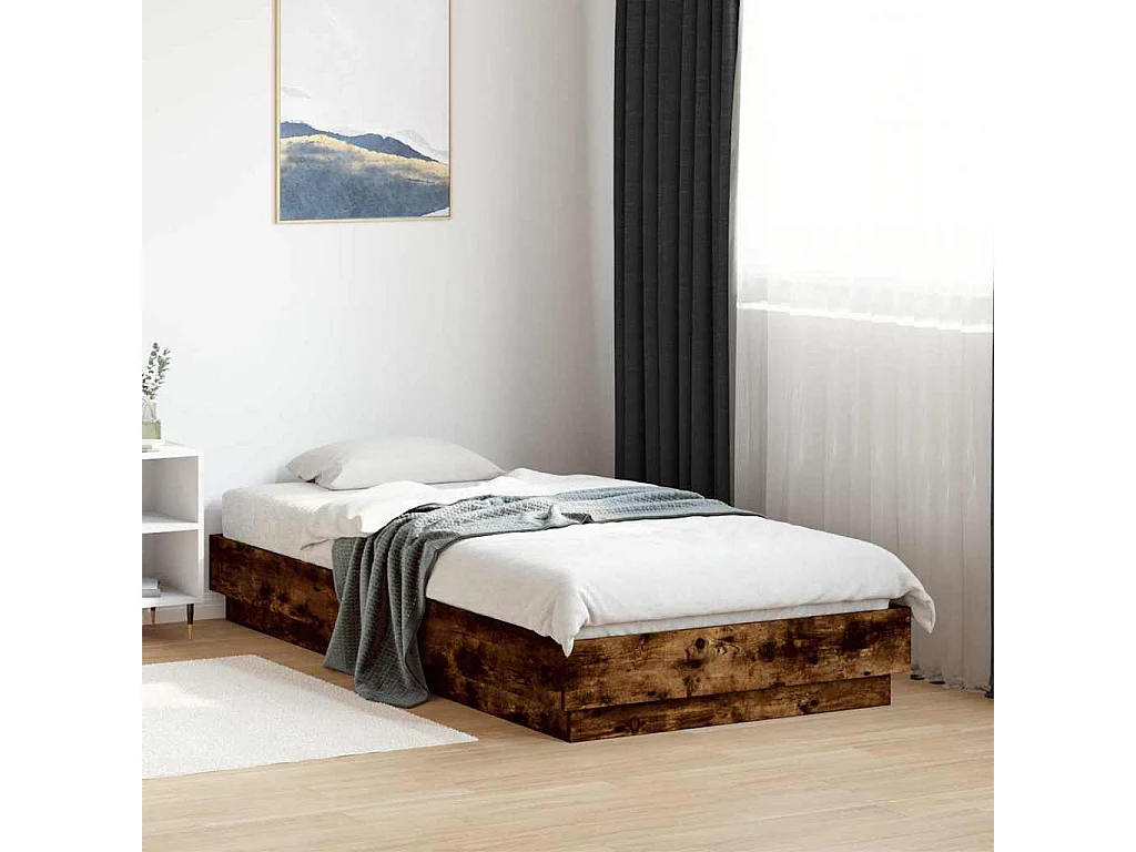Lit simple | Lit adulte, enfant | Cadre de lit chêne fumé 90x190cm bois d'ingénierie