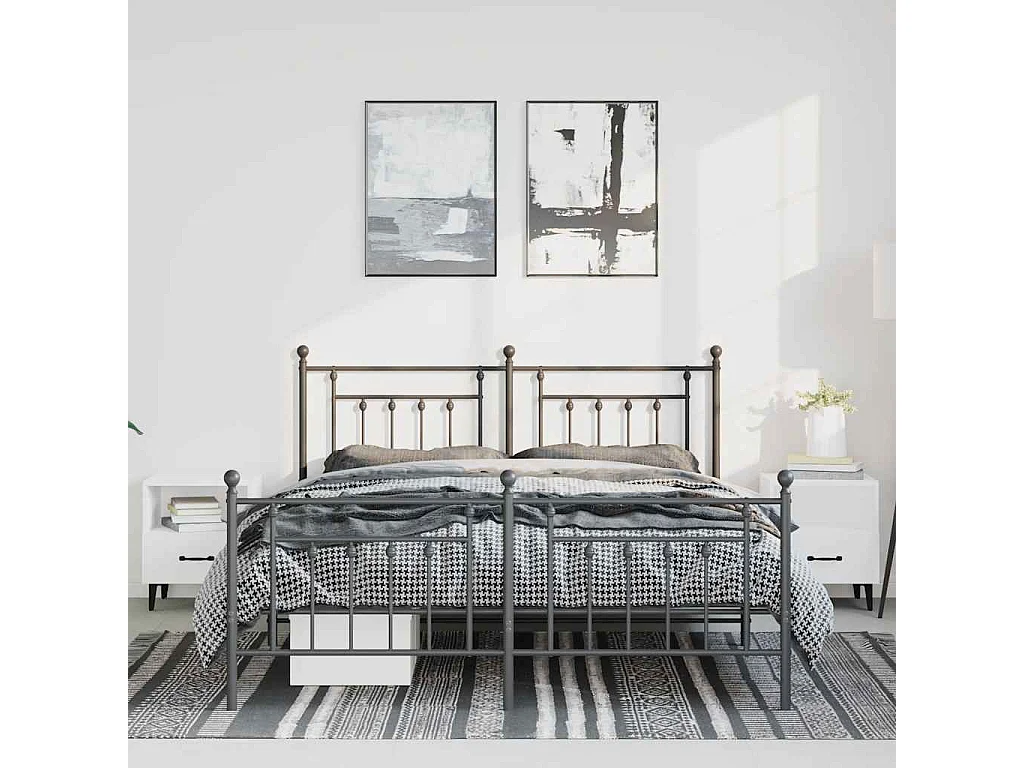 Lit double | Lit adulte | Cadre de lit métal avec pied de lit noir 135x190cm