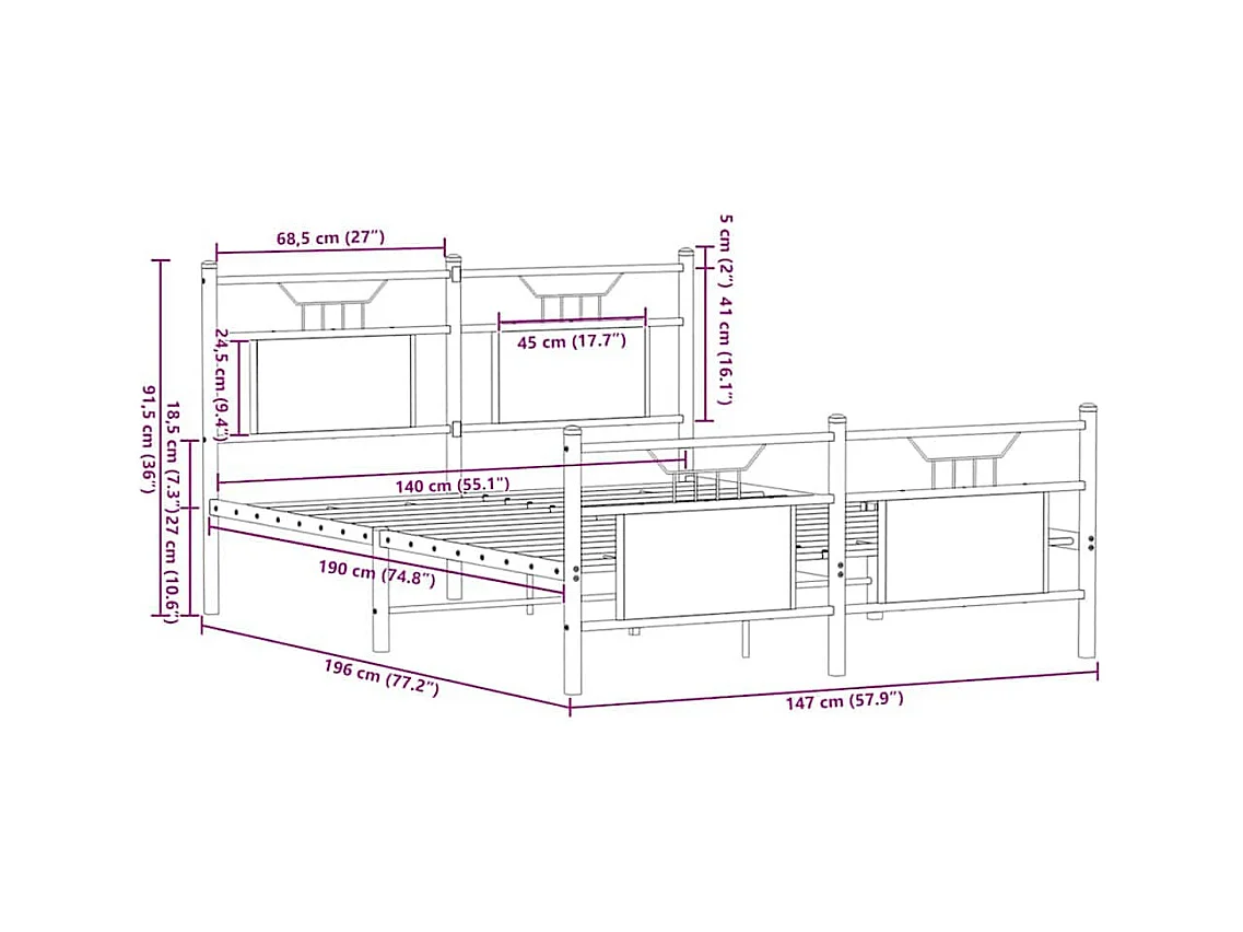Letto per adulti | Letto matrimoniale | Giroletto senza Materasso Rovere Marrone 140x190 cm Truciolato