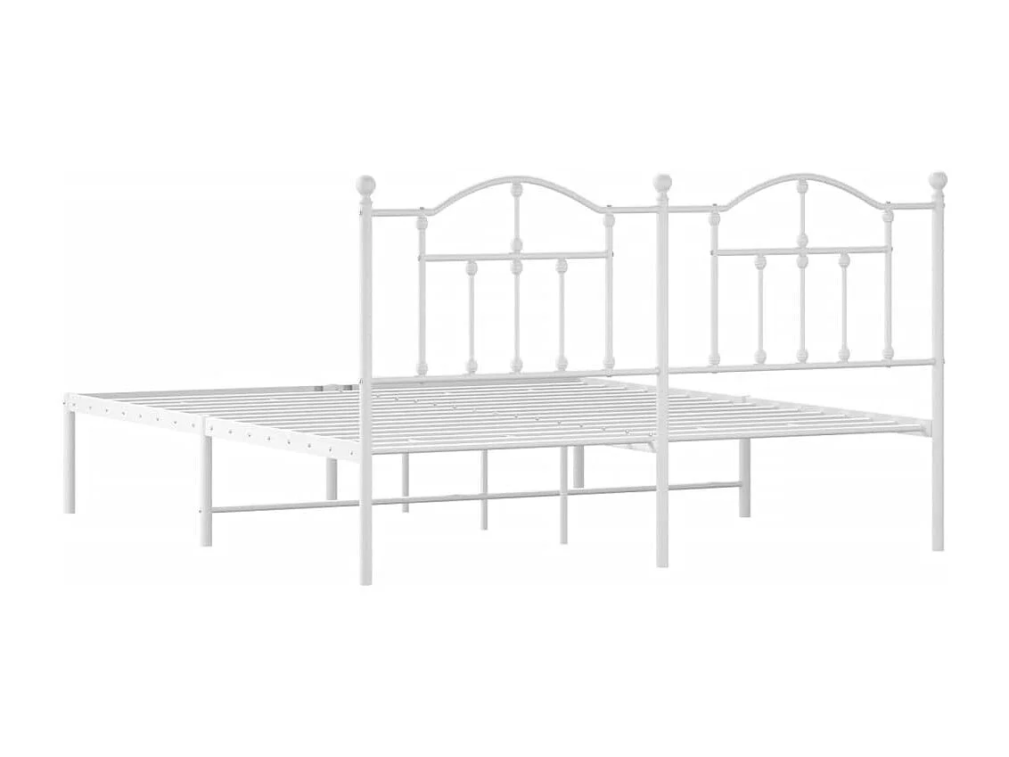 Lit double | Lit adulte | Cadre de lit métal et tête de lit blanc 160x200 cm