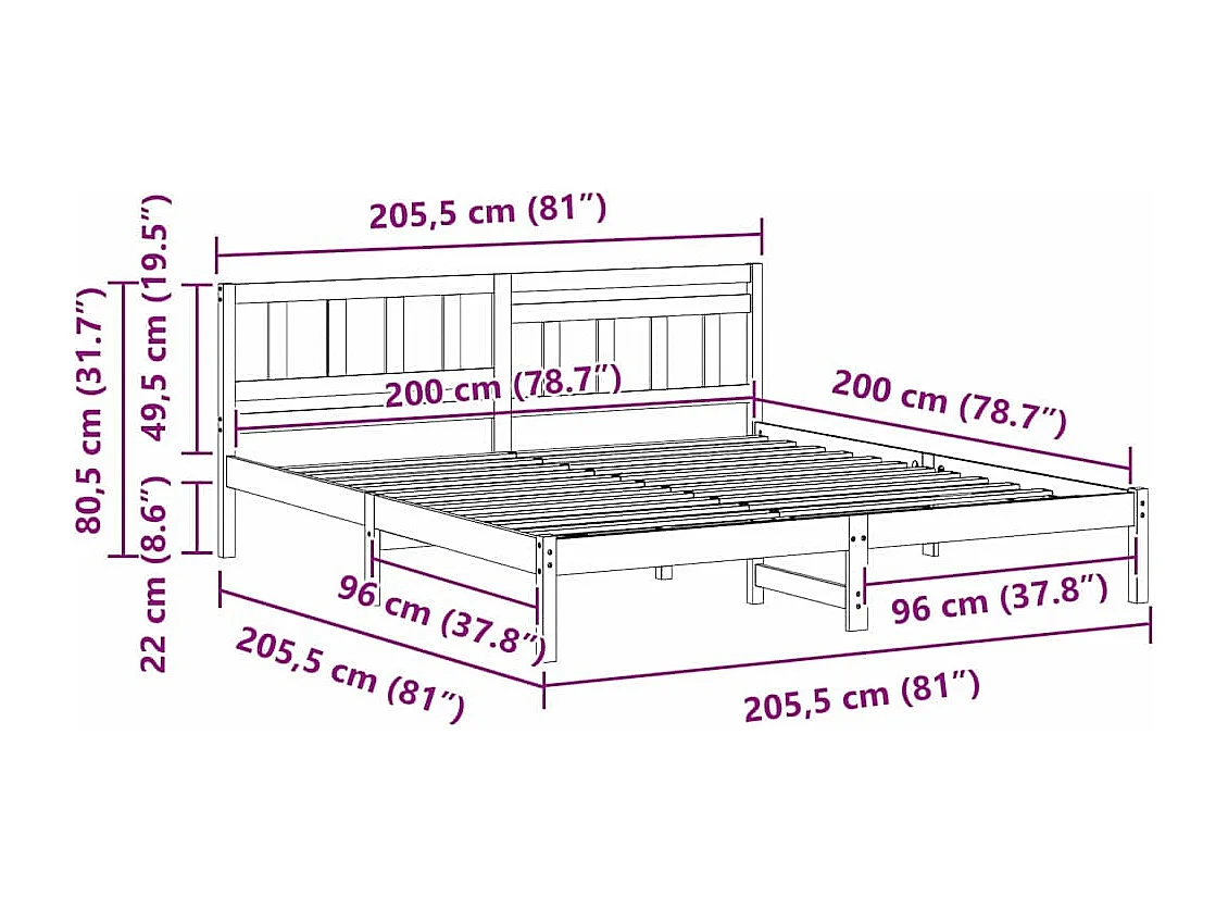 Lit double | Lit adulte | Cadre de lit Marron cire 200x200 cm Bois massif en pin