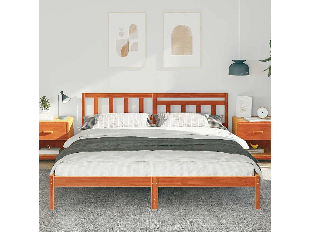 Lit double | Lit adulte | Cadre de lit Marron cire 200x200 cm Bois massif en pin