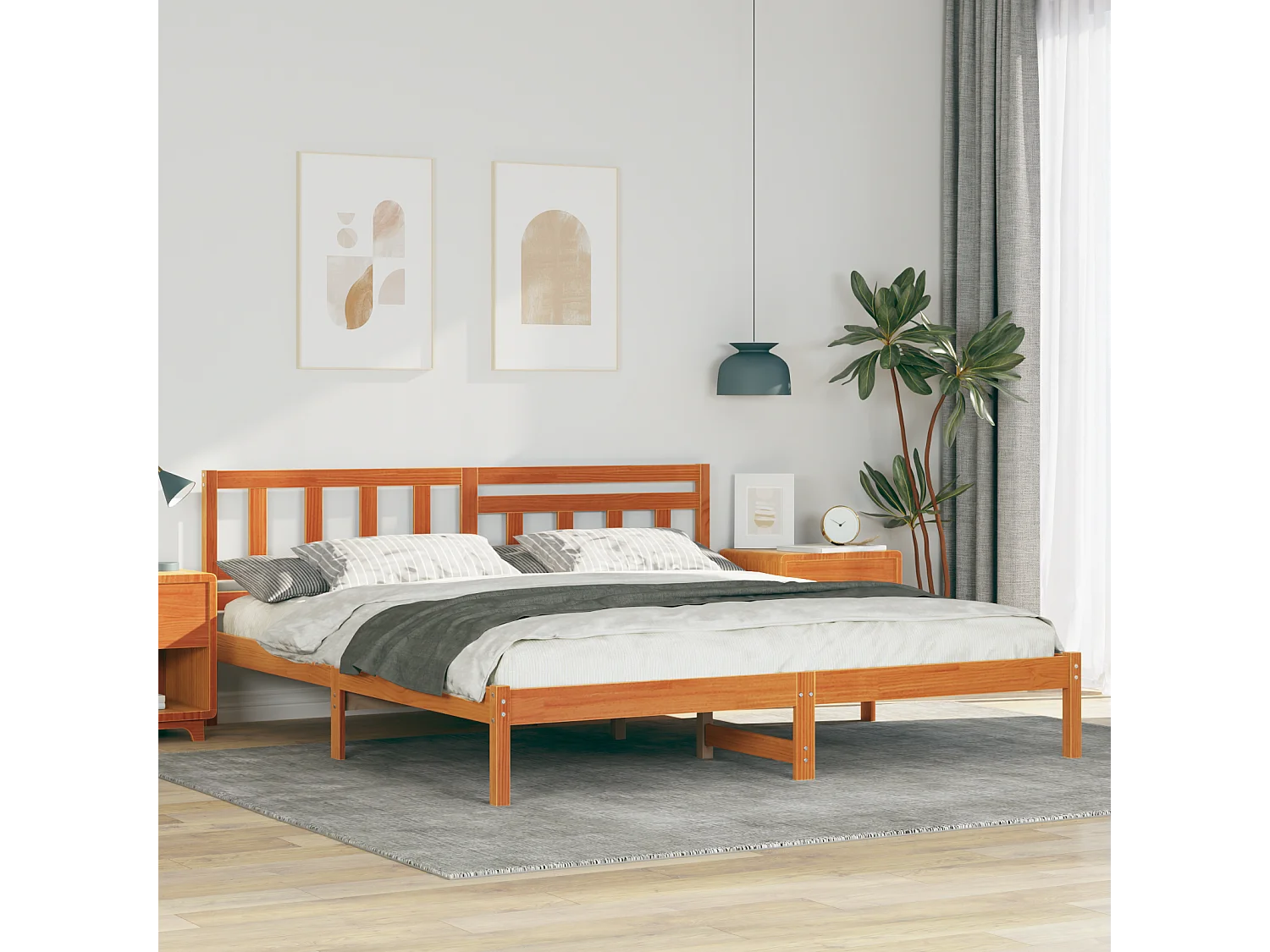 Lit double | Lit adulte | Cadre de lit Marron cire 200x200 cm Bois massif en pin