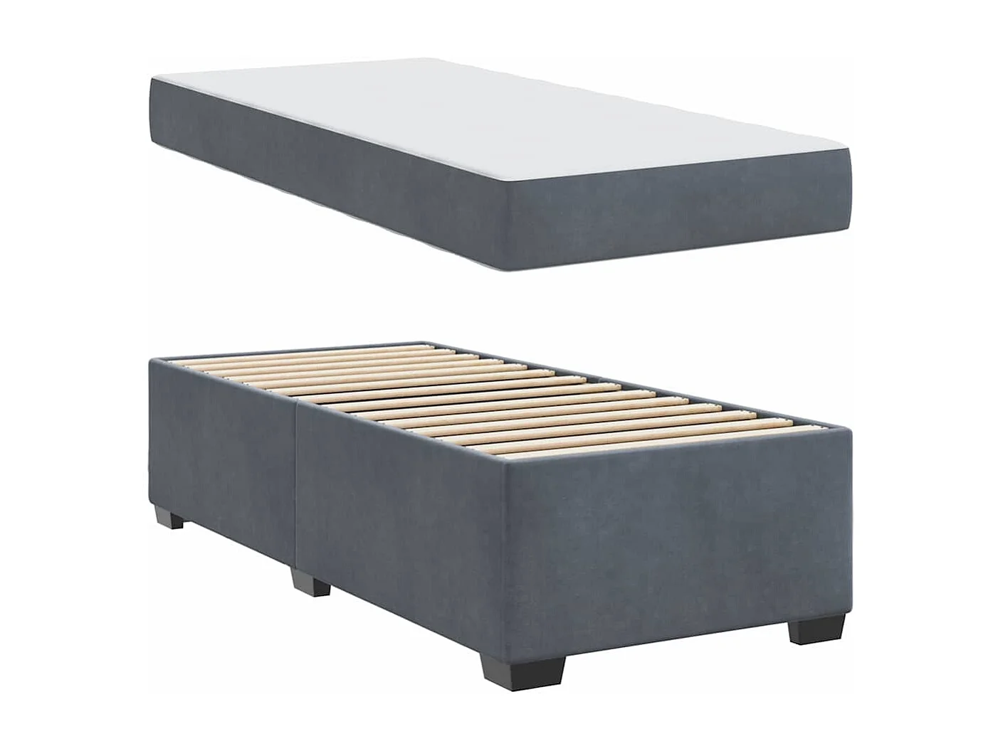 Lit simple | Lit adulte, enfant | Cadre de lit avec matelas Gris foncé 80x200 cm Velours