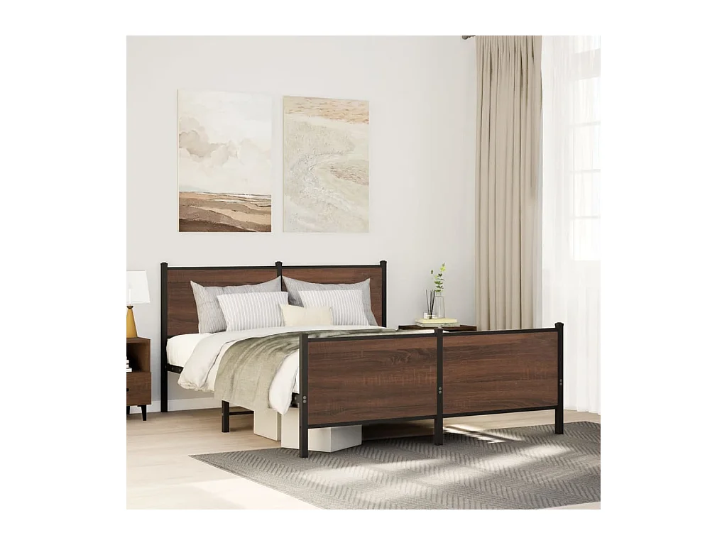 Letto per adulti | Letto matrimoniale | Giroletto senza Materasso in Metallo Rovere Marrone 140x200 cm