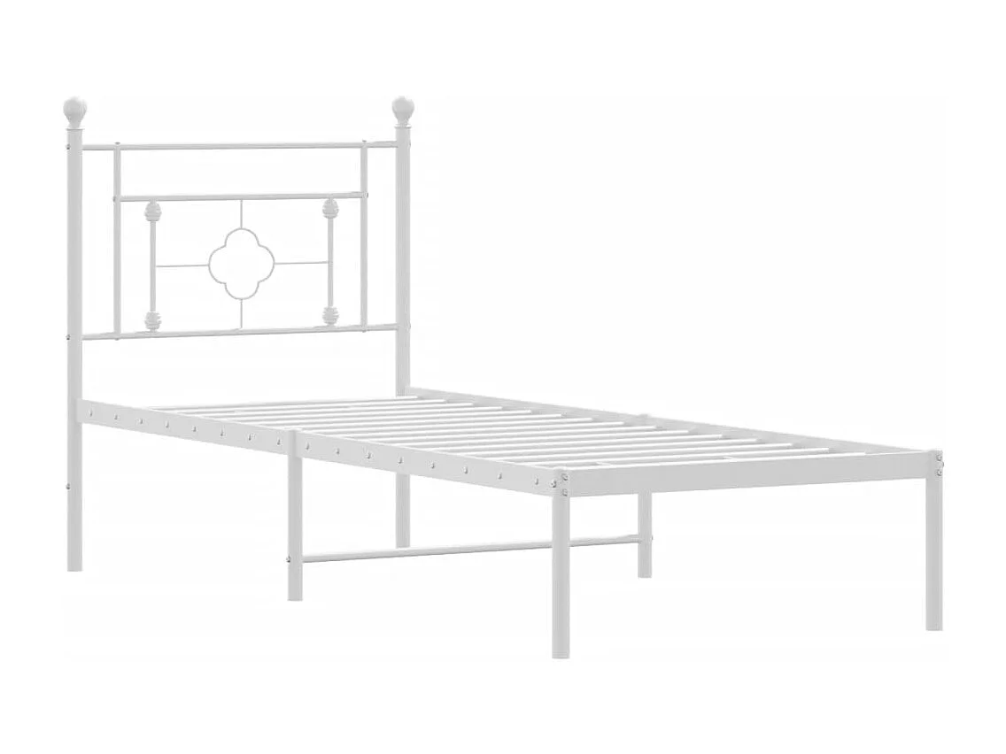 Lit simple | Lit adulte, enfant | Cadre de lit métal avec tête de lit blanc 75x190cm