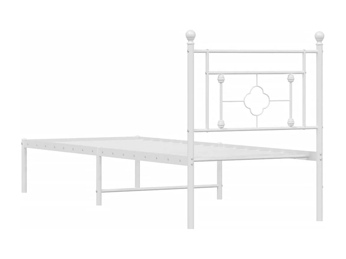 Lit simple | Lit adulte, enfant | Cadre de lit métal avec tête de lit blanc 75x190cm