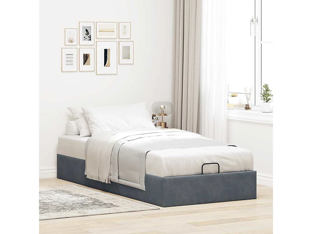 Lit simple | Lit adulte, enfant | Cadre de lit ottoman gris foncé 90x200 cm velours