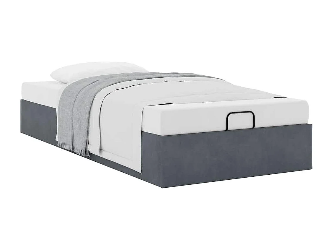 Lit simple | Lit adulte, enfant | Cadre de lit ottoman gris foncé 90x200 cm velours