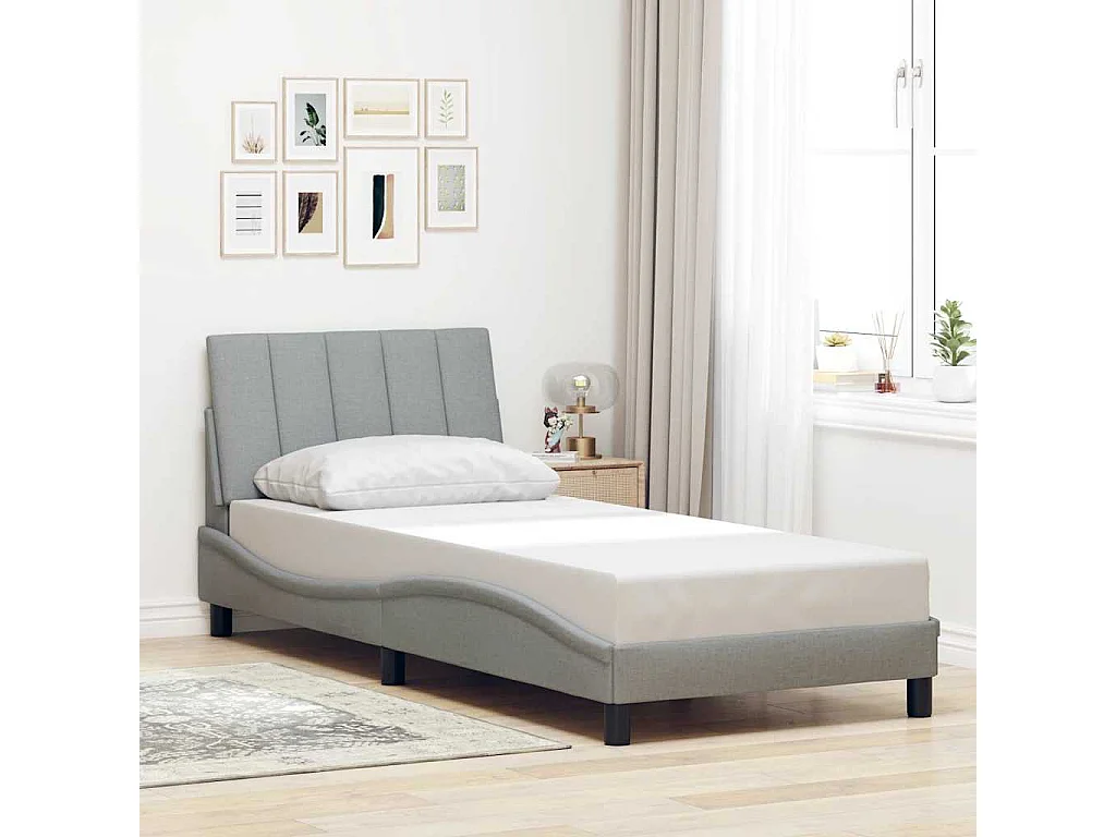 Lit simple | Lit adulte, enfant | Cadre de lit gris clair 90x190 cm tissu