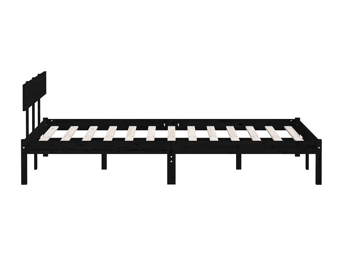 Lit double | Lit adulte | Cadre de lit noir bois de pin massif 150x200 cm