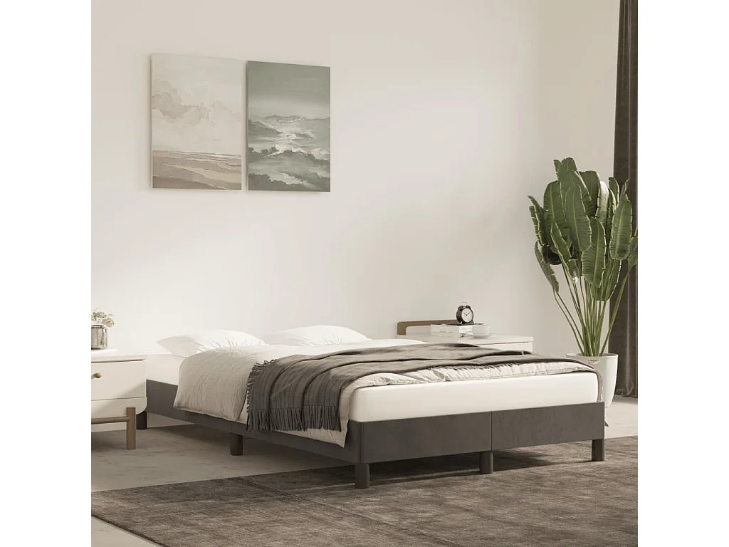 Lit simple | Lit adulte, enfant | Cadre de lit gris foncé 120x190 cm velours