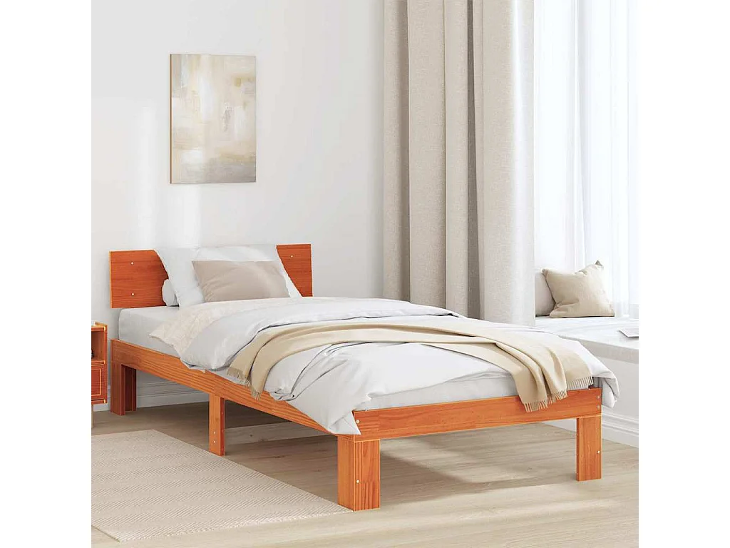 Letto singolo | Giroletto | Struttura del letto Marrone cerato 100x200 cm Pino massello