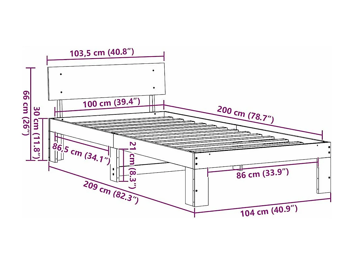 Letto singolo | Giroletto | Struttura del letto Marrone cerato 100x200 cm Pino massello