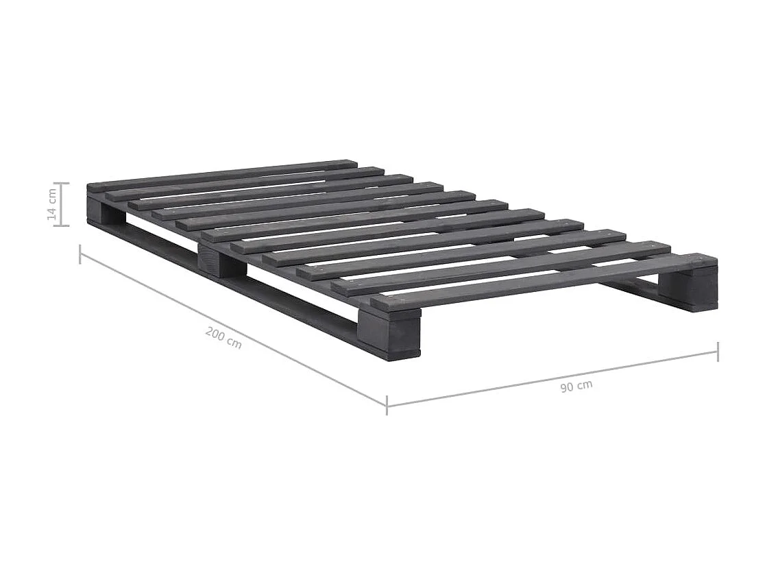 Lit simple | Lit adulte, enfant | Cadre de lit de palette Gris Bois de pin massif 90x200 cm