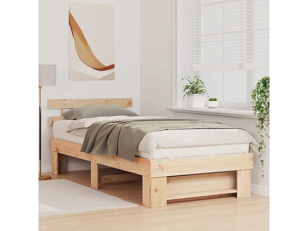 Lit simple | Lit adulte, enfant | Cadre de lit Marron 100x200 cm Bois massif en pin