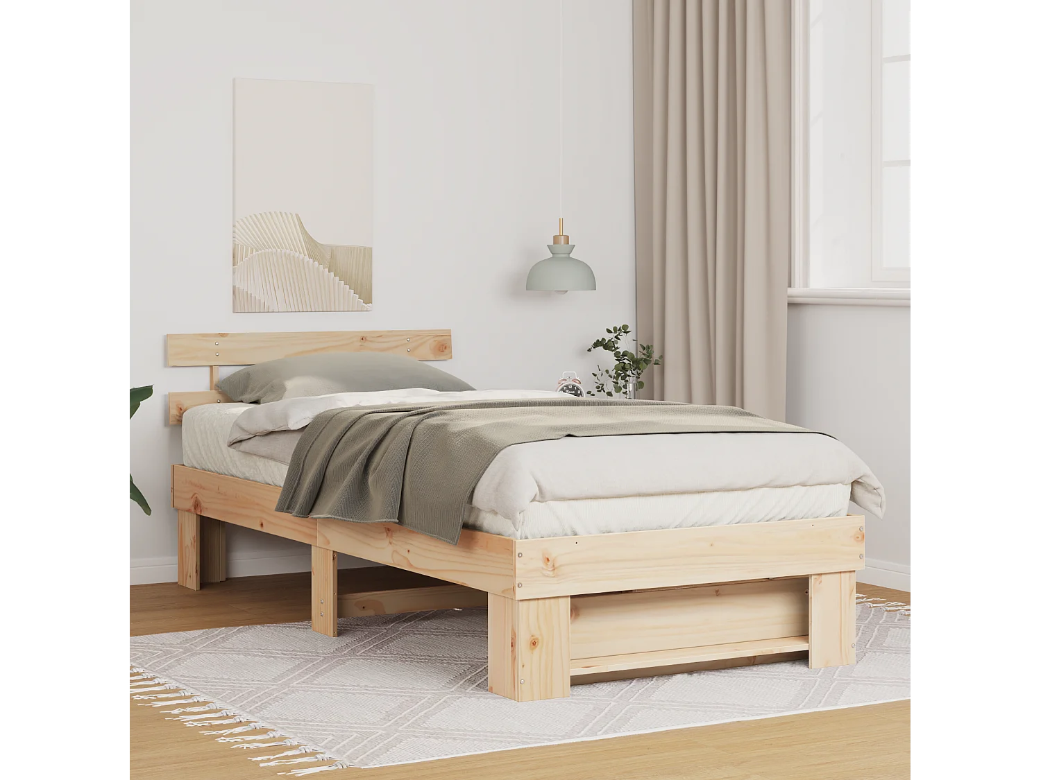 Lit simple | Lit adulte, enfant | Cadre de lit Marron 100x200 cm Bois massif en pin