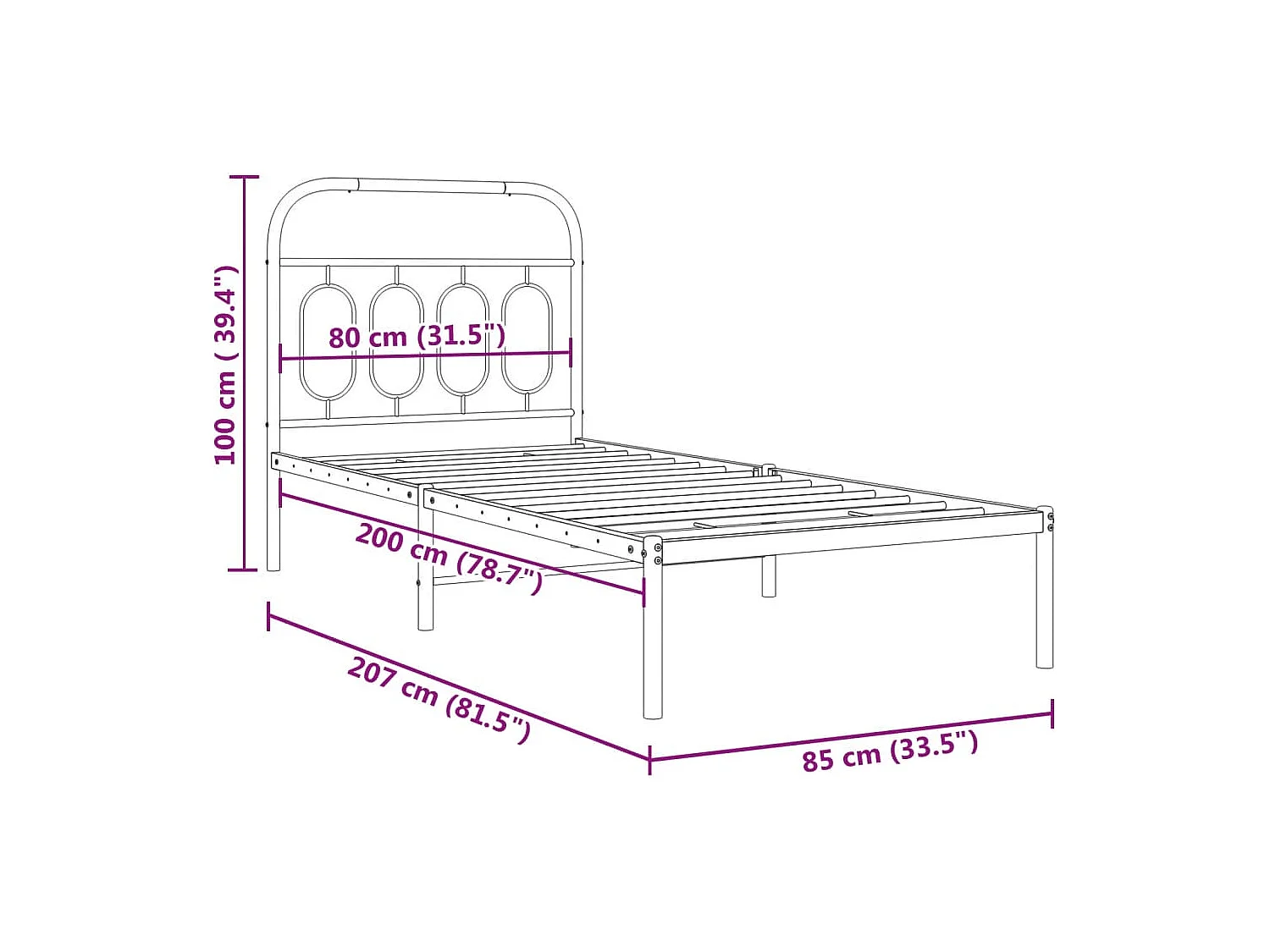 Lit simple | Lit adulte, enfant | Cadre de lit métal avec tête de lit blanc 80x200cm