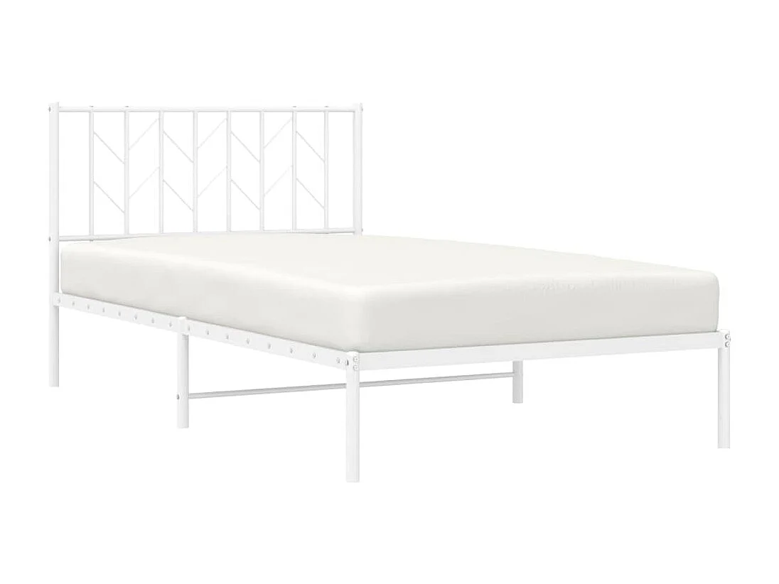 Lit simple | Lit adulte, enfant | Cadre de lit métal et tête de lit blanc 107x203 cm