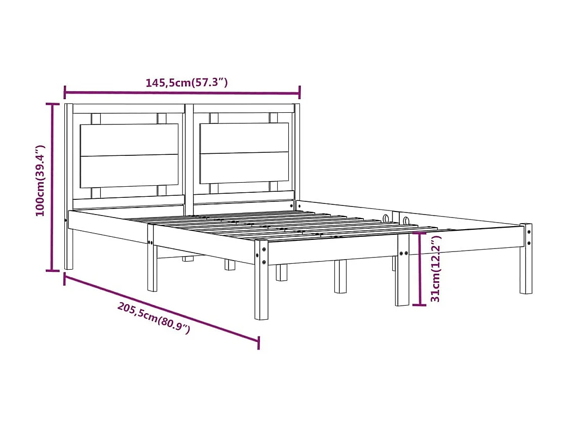 Lit double | Lit adulte | Cadre de lit 140x200 cm bois massif