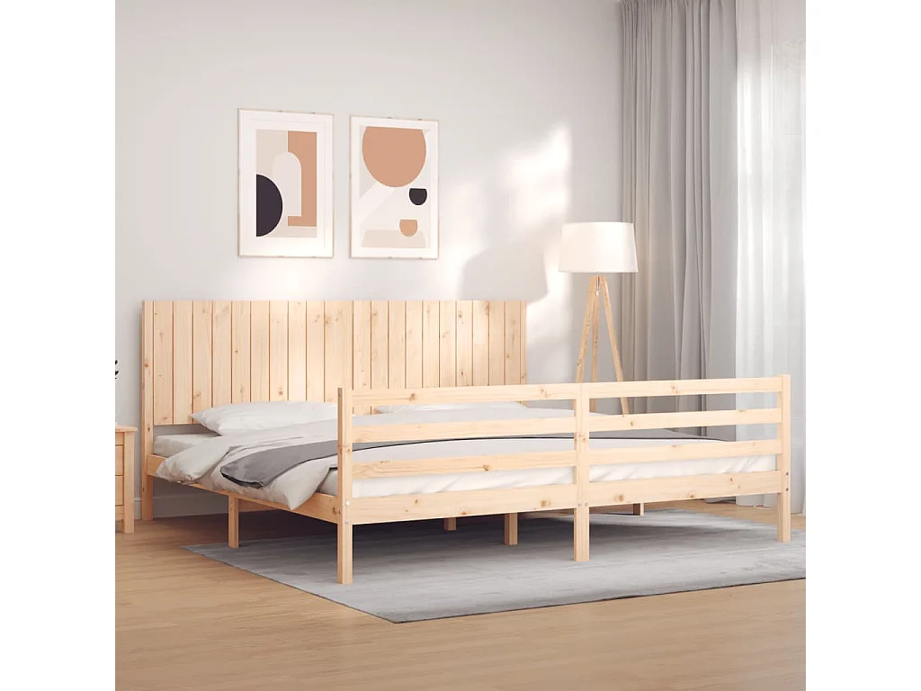 Letto per adulti | Letto matrimoniale | Giroletto con Testiera 200x200 cm in Legno Massello